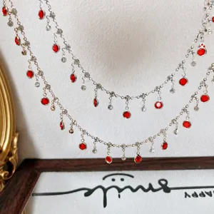 Red crystal DIY tassel chain copper cup chain jewelry making accessories craft supply new design