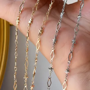 DIY metal chain accessories featuring hollow rhombus and cute pentagram stars for bracelet making.