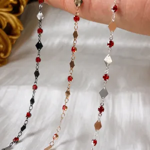Catena in Rame DIY Pezzi Metallici a Rombo con Strass Rossi Creazione di Gioielli Accessori per Copricapo da Sposa