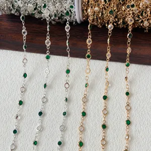 Green white glass chain DIY jewelry accessories 4mm handmade chain brass vintage materials