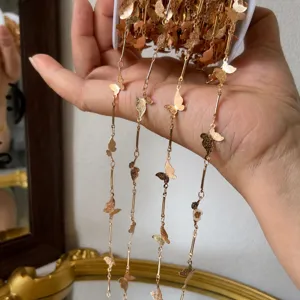 Gold butterfly chain DIY jewelry accessories straight bar frosted tassel necklace crafting supplies