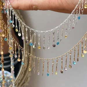 Chaîne de glands en métal zircon coloré DIY, collier de franges en cuivre exquis et élégant.