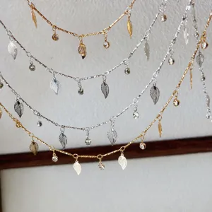 Accessori per gioielli con catena di foglie in metallo fai-da-te, catene con nappe dorate e argentate.