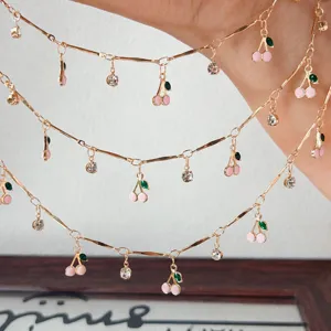 Catena ciliegia rosa DIY goccia olio accessorio metallo rame gioiello bracciale charm parti