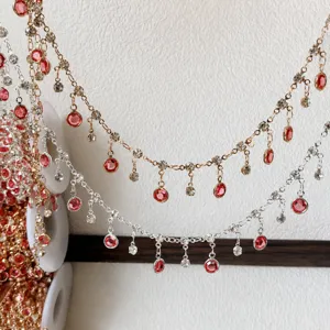 Pink glass chain DIY jewelry accessory with crystal rhinestones for handmade crafts