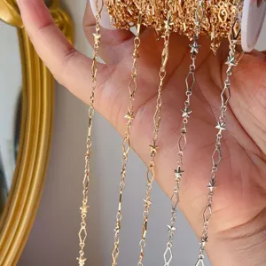 DIY metal chain with hollow rhombus and star charms for bracelet jewelry making and bag accessories.