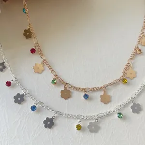 DIY metal jewelry chain with colorful crystal flowers and rhinestones for necklaces and bracelets.