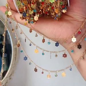 DIY colorful flower rhinestone metal chain for handmade bracelets necklaces jewelry making supplies