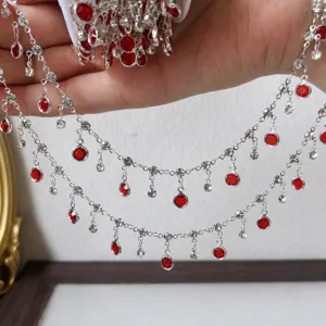 DIY three-claw rhinestone red glass tassel chain copper high color retention handmade jewelry.