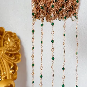 Green white glass chain DIY jewelry finding 4mm handmade copper chain for crafts