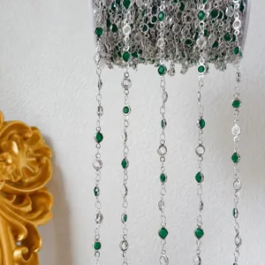 Green and white glass beaded chain detail, DIY jewelry making accessory component 4mm