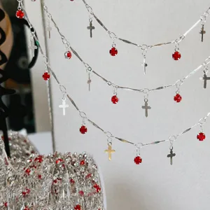 DIY catena croce strass rosso nappa gioielli materiale rame alta ritenzione colore collana