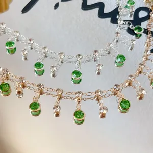 DIY catena di nappe in strass di pietra di vetro verde accessorio di gioielli dettaglio