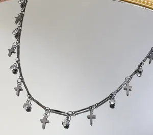 Catena croce accessorio DIY bastone piatto strass pendente nappa gioielli dettaglio