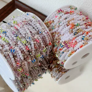 DIY beaded chain pearl colorful rhinestone butterfly hair accessory Lolita garment trim