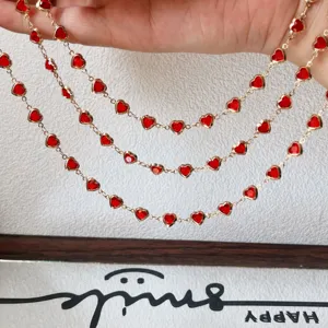 Catena con pietre preziose a cuore rosso per braccialetti e collane fai da te accessori.