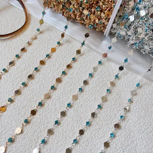 Pure Copper Chain DIY Jewelry Making Accessory Diamond Shape Rhinestone Chain For Hair Ornaments Craft