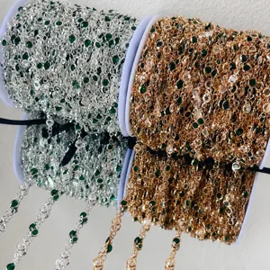 Green and white glass rhinestone chain DIY jewelry accessories copper color rolls