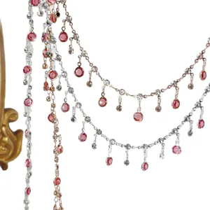 Pink glass chain DIY accessory three-claw diamond pendant tassel chain copper handmade