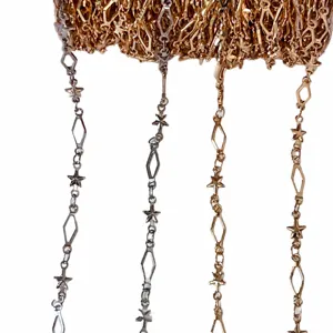 DIY metal chain jewelry accessories, hollow diamond star link for bracelets and bag decor.