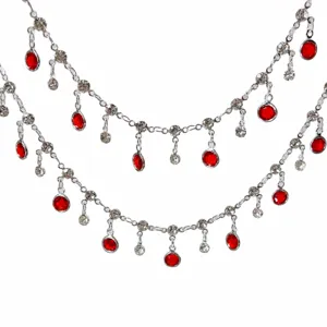 DIY metal tassel chain with red crystal rhinestone pendants for handmade jewelry making.