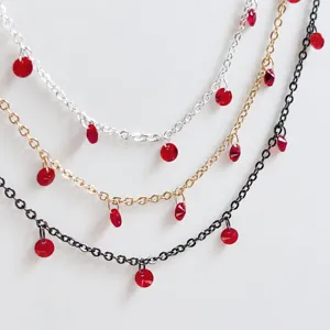 Multicolor metal chains with red zircon pendants for DIY jewelry making and hair accessories