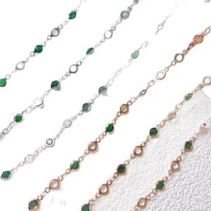 Green white glass chain DIY jewelry accessories 4mm handmade beaded chains for crafts.