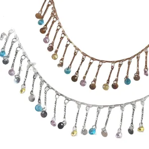 DIY Chaine Frange Zircon Pierre Coloree Cuivre Collier Materiel Bijoux Vue Principale
