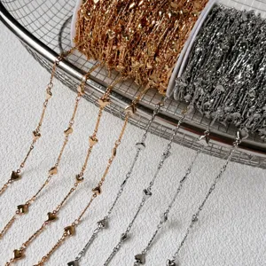 Metal heart chain DIY accessories, gold and silver jewelry making supply detail view.