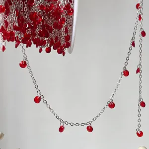 Red zircon decorative chain DIY silver metal jewelry crafting supply for necklace and hair pin making