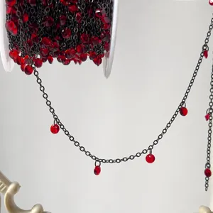 Copper Chain DIY Red Rhinestone Chain Gun Black Silver KC Gold Tassel Chain Ancient Style Hairpin Necklace Chain