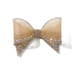 Detailed shot of sparkling rhinestone mesh bow, perfect crystal accessory for DIY shoes and crafts.
