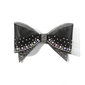 Black organza rhinestone bow detail, sparkling crystal embellishments for diy accessories.