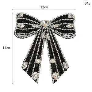 Handgemachter Strass Schleife Aufnäher DIY Kleidung Zubehör 12x14cm schwarze Kristall Schleife