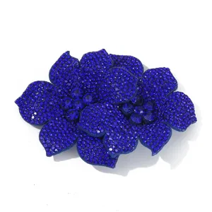 Blue rhinestone flower detail, sparkling crystal applique for shoes, DIY apparel accessory.
