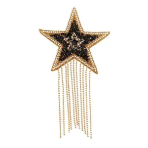 Star rhinestone tassel patch detail, DIY beaded clothing hat apparel accessory decoration