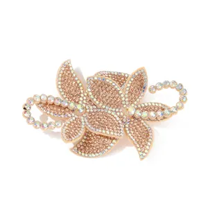 Nahaufnahme Detail von Champagner Strass 3D Blumen Flicken, glitzernde Kristalle zum Basteln.