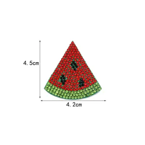 Watermelon rhinestone patch detail showing close-up sparkle and dimensions for clothing DIY.