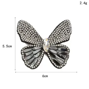Rhinestone butterfly patch DIY hair accessory sparkly crystal applique for clothes shoes 5.5cm