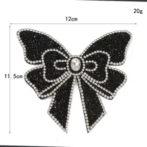 Schwarze Strass Schleife Applikation Stoffbasis Kristall DIY Kleidung Zubehör 12x11.5cm.