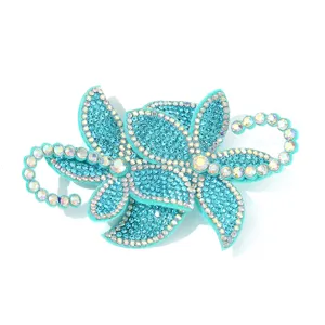 Blauer Strass Blumen Flicken 3D Kristall Applikation fuer DIY Kleidung Schuhe Zubehoer