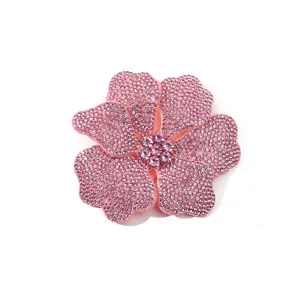 Close up view of DIY sparkling rhinestone 3D flower patch pink crystal accessory detail