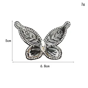 Rhinestone butterfly patch applique detail 5x6.8cm, sparkling crystal DIY hair accessory.