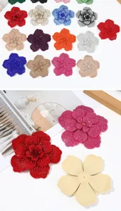 Detail view of double-layer rhinestone camellia flower patches, sparkling crystal DIY accessories.
