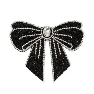 Schwarzer Strass Schleife Aufnaeher fuer Kleidung, handgemachte perlen DIY Zubehoer Deko.