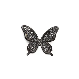 Exquisite black rhinestone butterfly patch, crystal hair accessory DIY embellishment 1pc