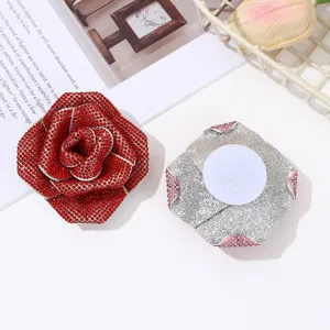 Rhinestone rose brooch patch, handmade 3D floral garment accessory, sparkling fashion pin.