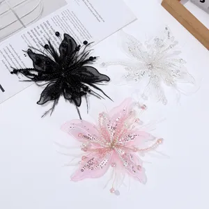 Accesorios de bricolaje de flores de cristal de pluma de organza para vestidos y horquillas