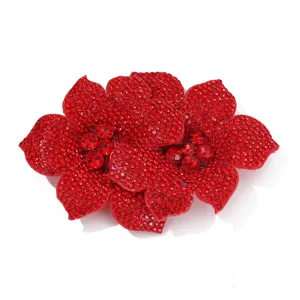 Red rhinestone flower shoe clips DIY apparel accessories sparkling crystal flower patch