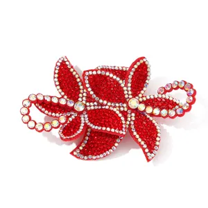 Roter Strass Blumen Aufnäher DIY Zubehör für Kleidung Schuhe glitzernde Kristalle 1Stk